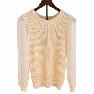 Blu Pepper Cottagecore Romantic Cream Knit Sweater with Sheer Sleeves, Size S